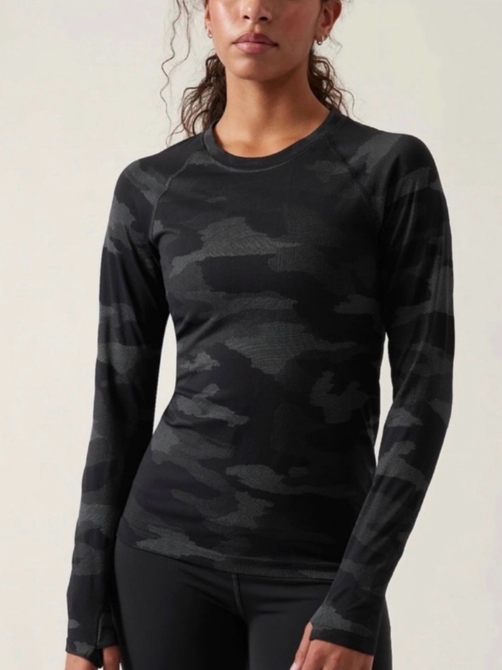 Athleta Momentum Camo Long Sleeve Top Gray Black Size Medium